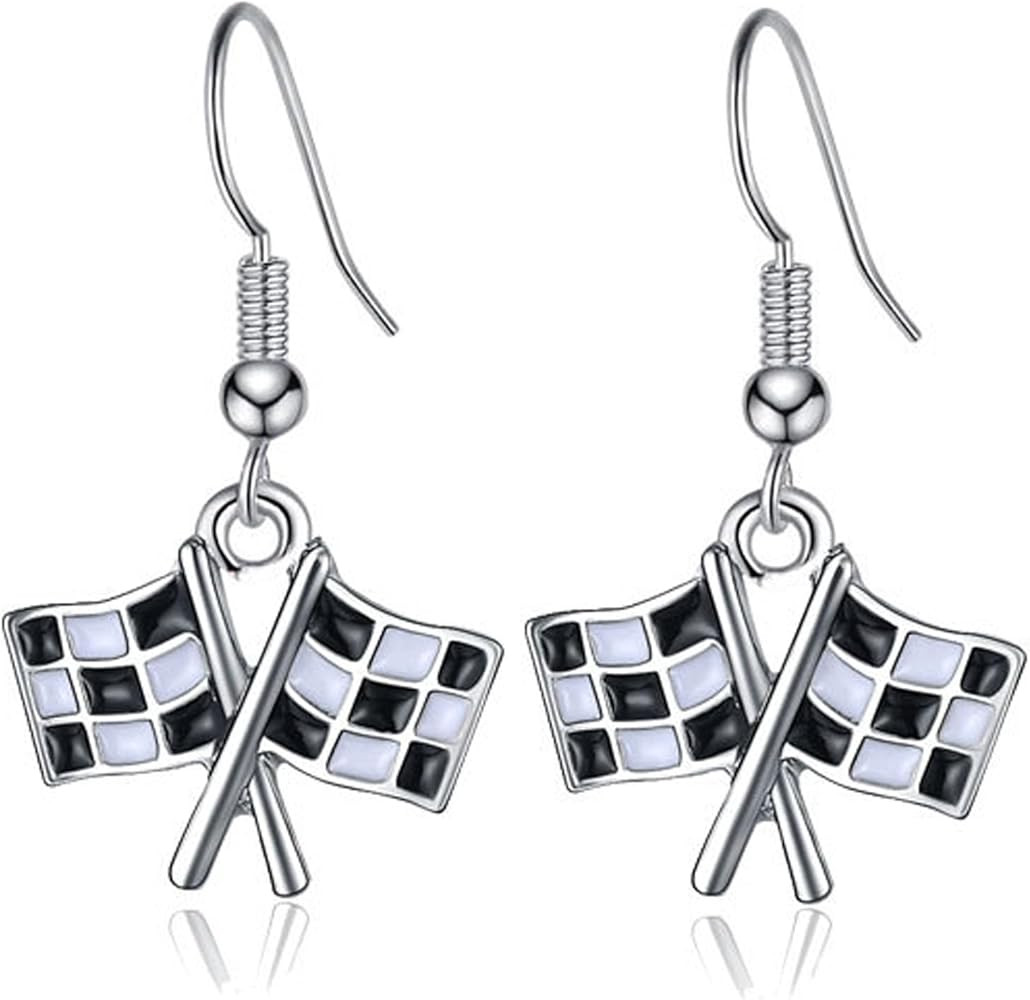 Checkered Flag Earrings for Women Race Drop Dangle Charm Earring Black White Earrings Jewelry Gif... | Amazon (US)