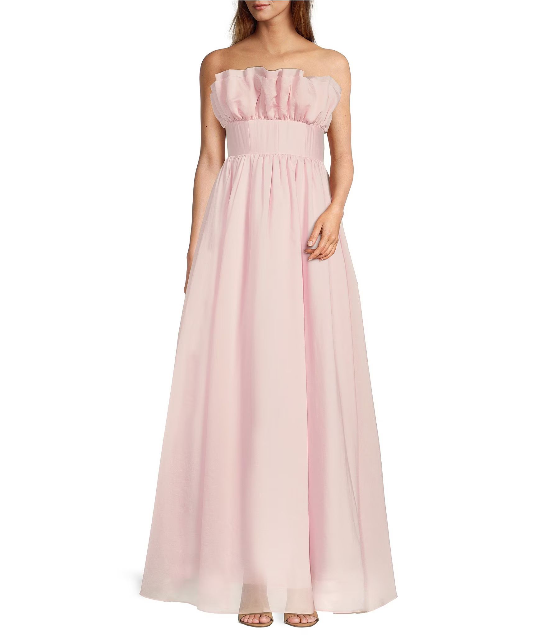 Esperanza Strapless Ruffled A-Line Gown | Dillard's