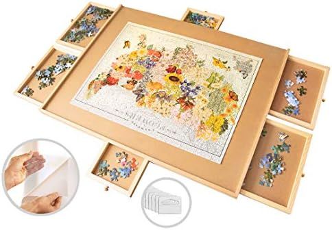 1500 Piece Wooden Jigsaw Puzzle Table - 6 Drawers, 9 Glue Sheets & 3 Hangers | 27” X 35” Jigs... | Amazon (US)