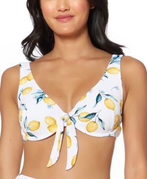 Jessica Simpson Nice Lemons Printed Underwire Tie-Front Bikini Top, Available in D-Cup Women's Swims | Macys (US)