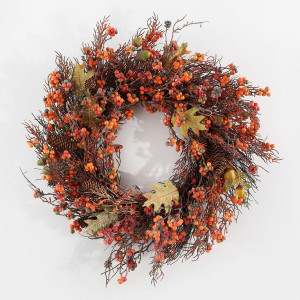 Faux 26 Inch Berry, Acorn, Pine Cone & Oak Leaf Wreath | Safavieh