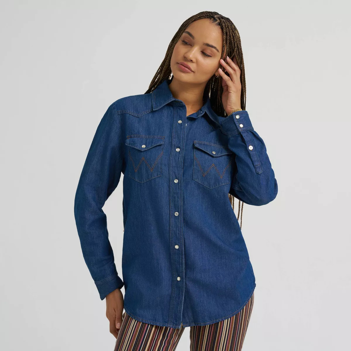Wrangler Women's Long Sleeve Denim Shirt - Echo Wash XL | Target
