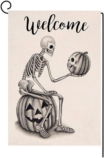 BLKWHT 103449 Welcome Halloween Skull Pumpkin Small Garden Flag Vertical Double Sided 12.5 x 18 I... | Amazon (US)