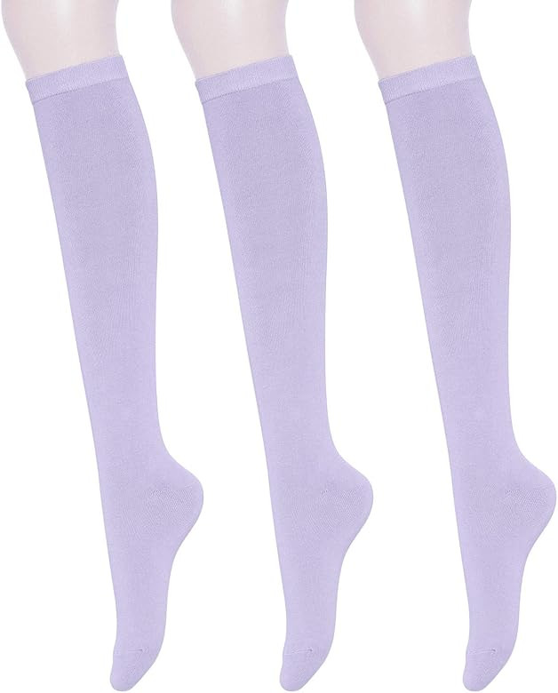 KONY Women's Cotton Knee High Socks - Casual Solid & Striped Colors Fashion Socks 3 Pairs (Women’s S | Amazon (US)