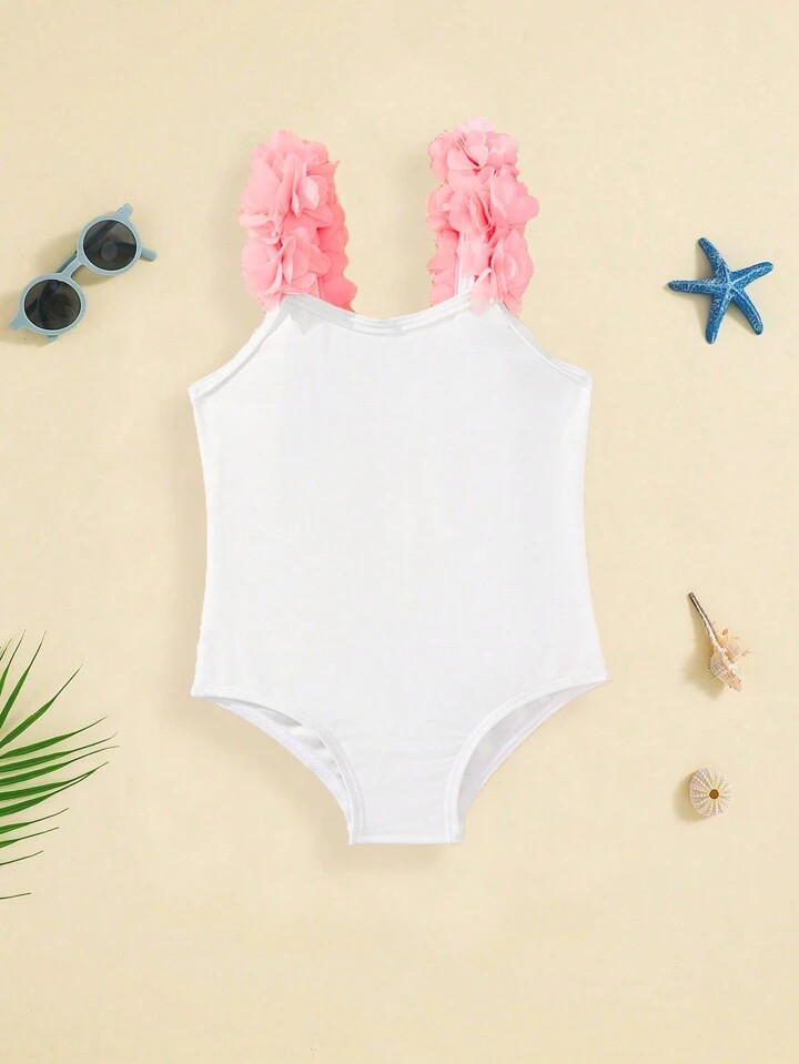 SHEIN Baby Girl One-Piece Stretch Knit Swimsuit With Straps | SHEIN