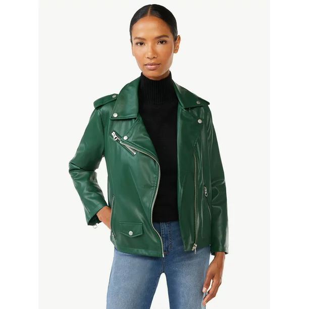 Scoop Women's Faux Leather Moto Jacket - Walmart.com | Walmart (US)