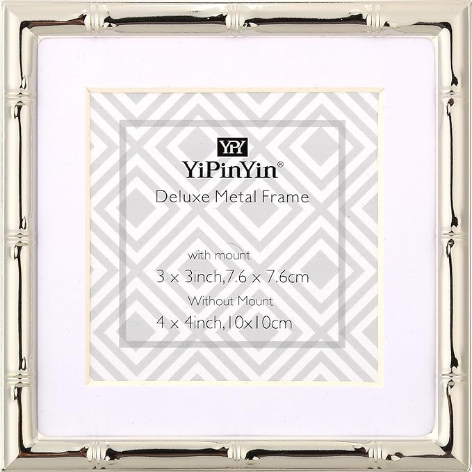 4x4''Bamboo Detail Silver Metal Picture Frame Mat 3x3'',Elegant Silver Plated Baby Nurse Photo Fr... | Amazon (US)