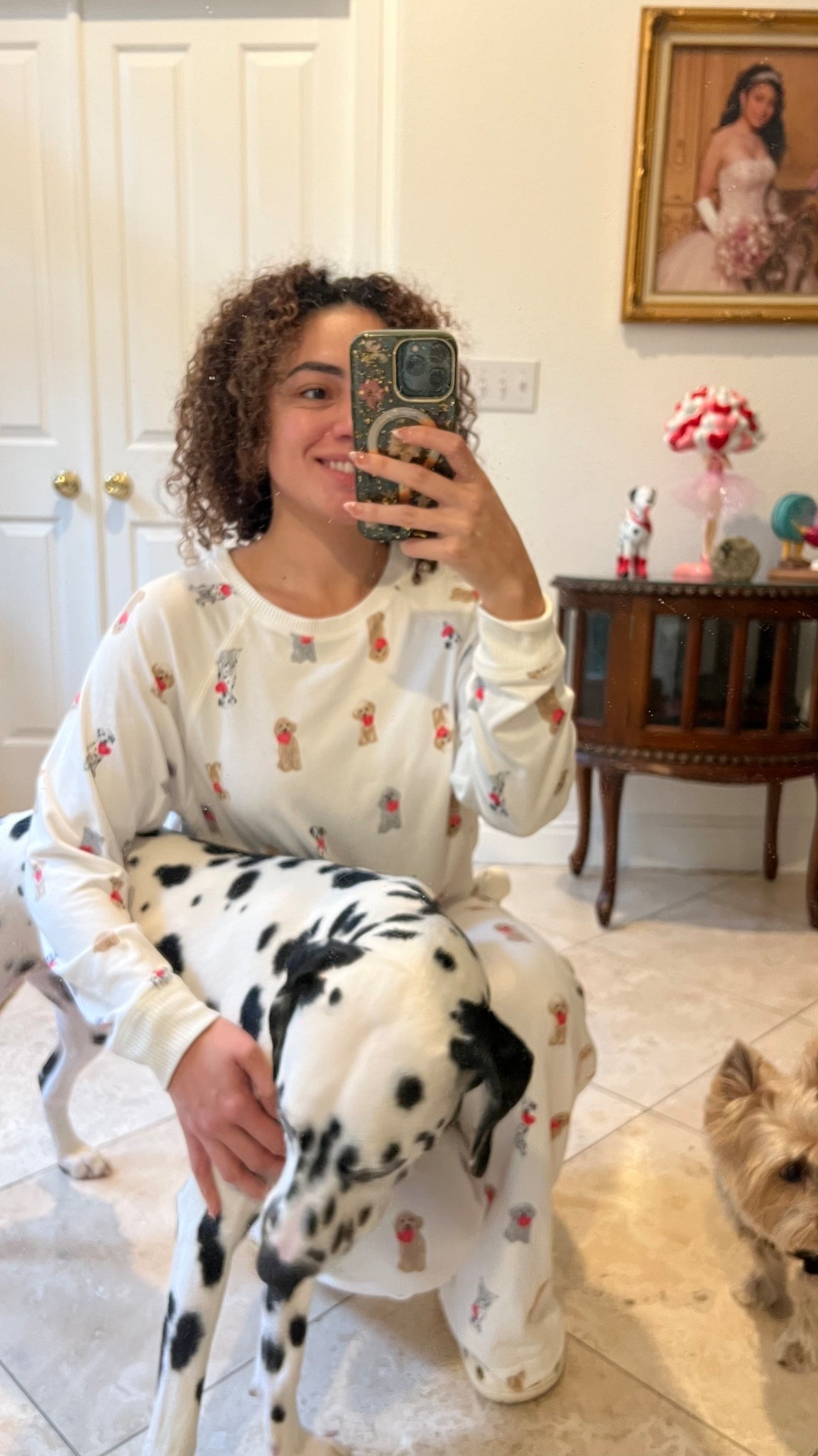 The cutest dog valentine pajamas with Dalmatians and poodles on it! 