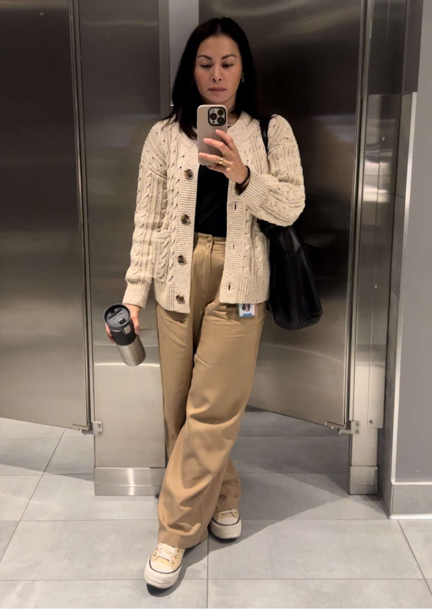 Commute to the city outfit of the day 🍂.

Fave Madewell petite trousers, basic black tee, chunky cardigan and platform Converse.

#LTKFindsUnder100 #LTKOver40 #LTKWorkwear