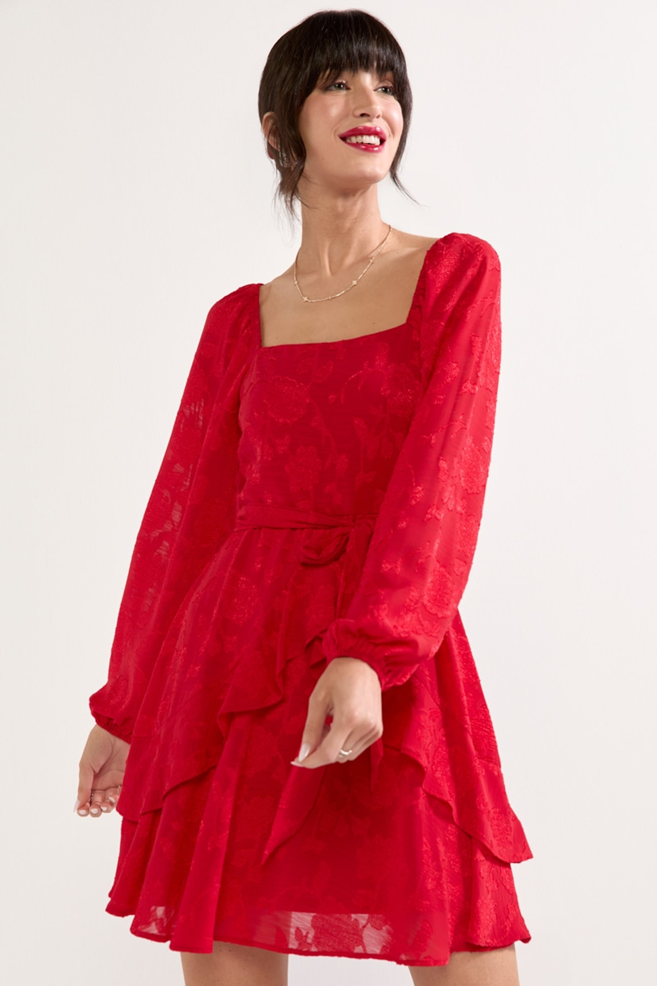 Brandie Tie Waist Long Sleeve Mini Dress | Francesca's