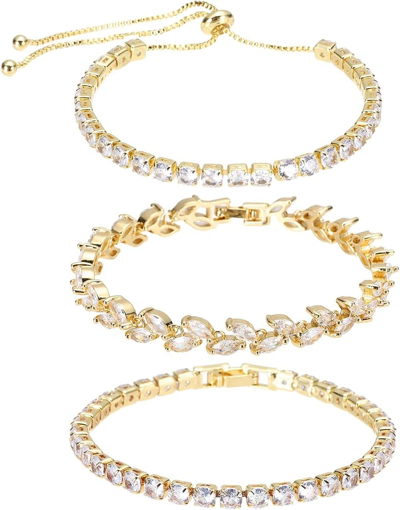 MECCANIXITY Diamond Tennis Bracelet for Women, Adjustable Stackable Cubic Zirconia Tennis Bracele... | Amazon (US)