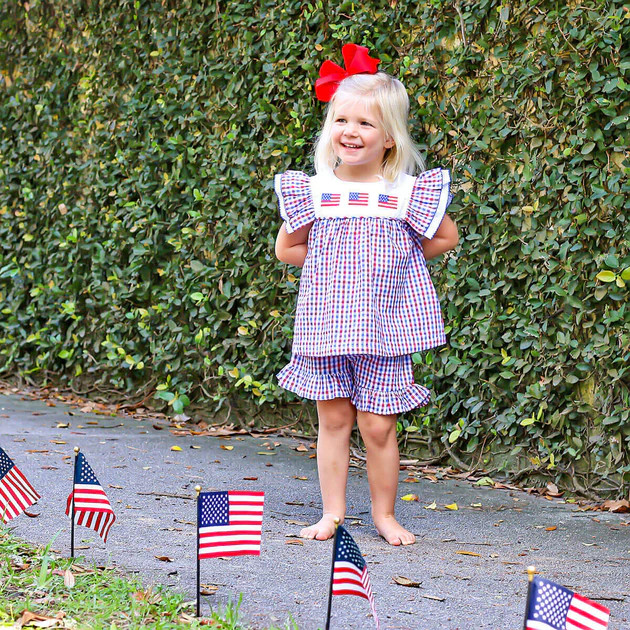 Red and Blue Plaid Flag Short Set | Classic Whimsy