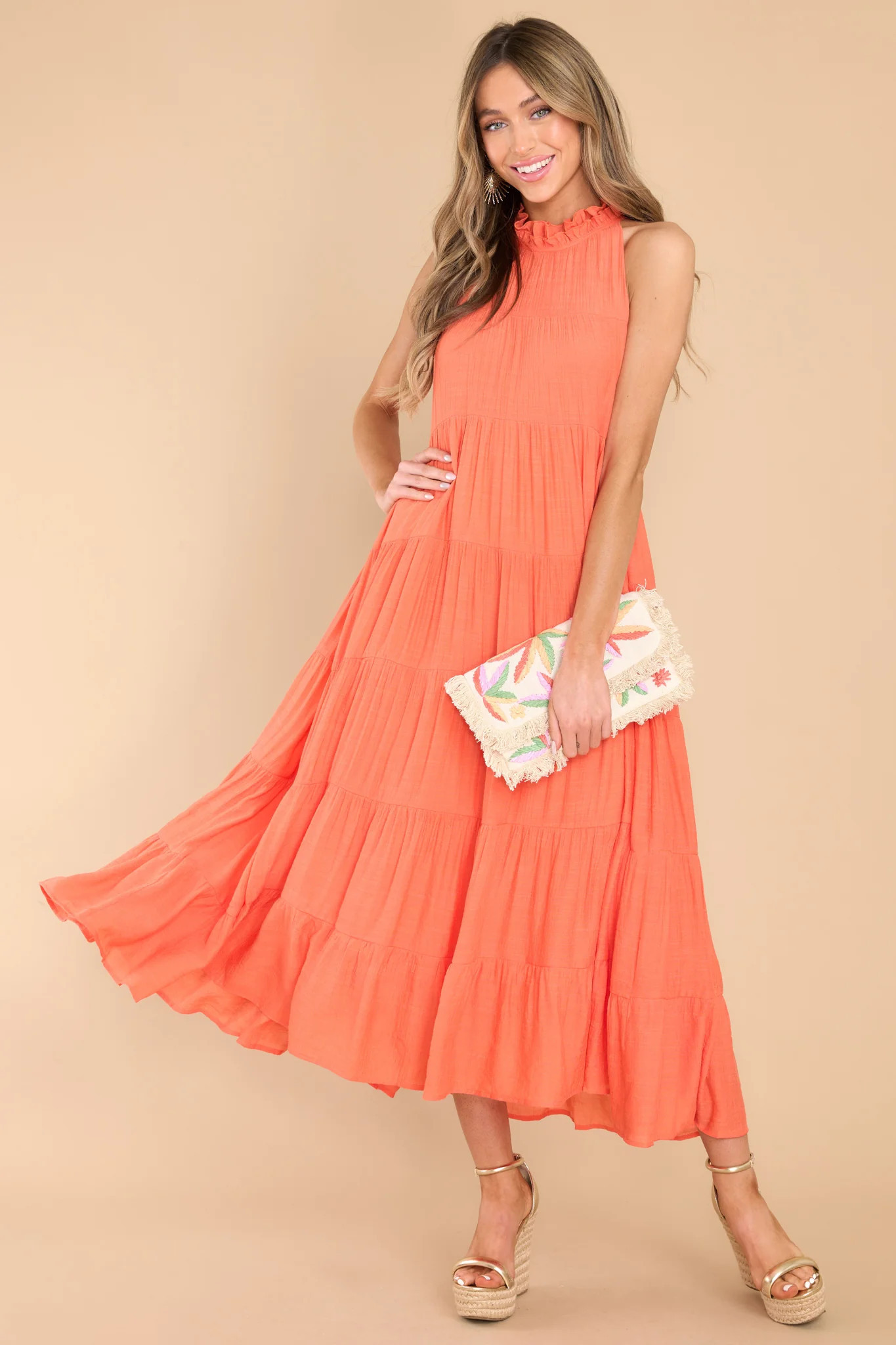 Take Me Dancing Orange Maxi Dress | Red Dress 
