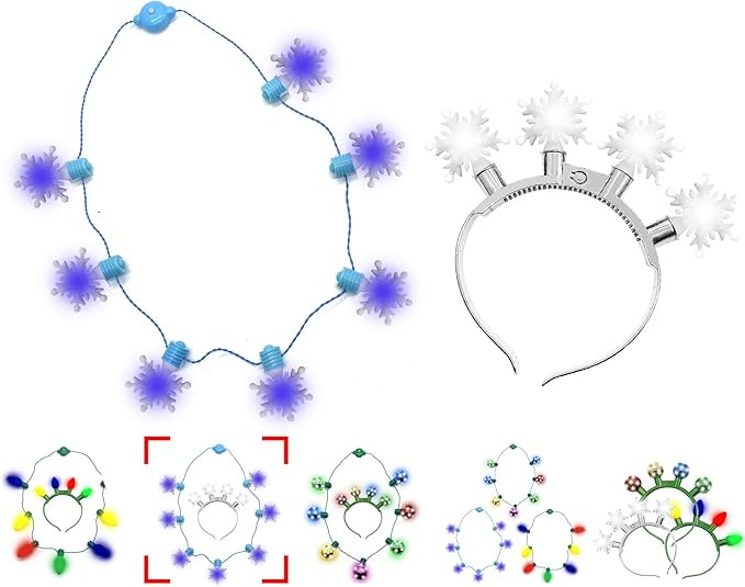 Christmas LED Lightup String Necklace Headband Party Favors Supplies Accessories Toys Set, 6 Flas... | Amazon (US)