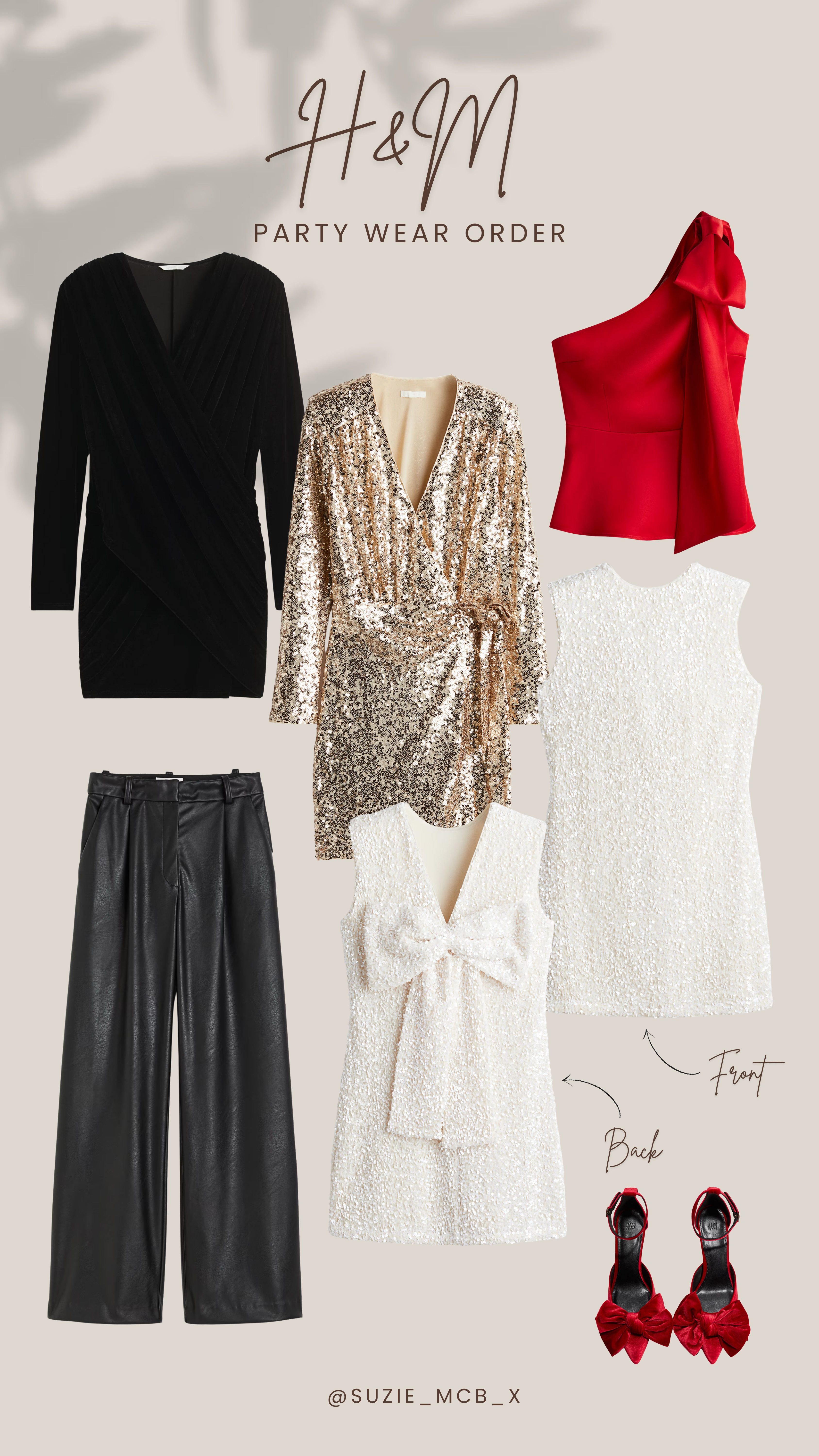 My recent H&M party wear order ✨

Velvet dress, leather trousers, sequin dress, mini dress, satin top, bow top, bow dress, winter dress, winter party 

 #LTKwinter #LTKfestive #LTKpartywear