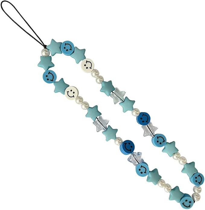 Smiley Face Beaded Phone Lanyard Wrist Strap Handmade Rainbow Polymer Clay Acrylic Beads Pearl Br... | Amazon (US)