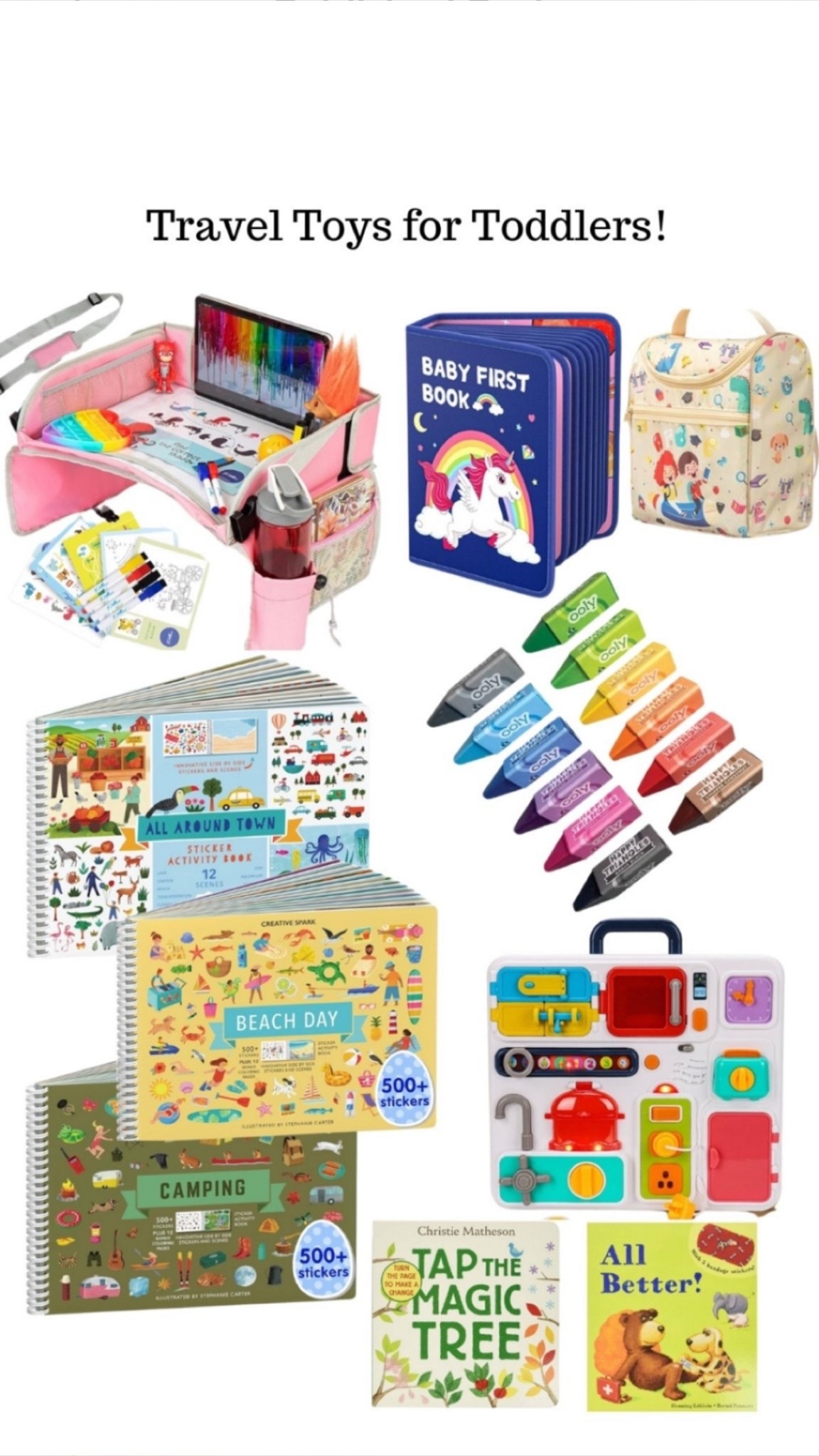 Travel toys for toddlers. Roadtrip toys. Car toys for travel. Travel toys. Travel must haves with a toddler. Sticker books. Crayons. Coloring books. Quiet books. Lap desk. Toddler toys for a road trip. #LTKFamily

#LTKKids #LTKmomlife #LTKdayinmylife