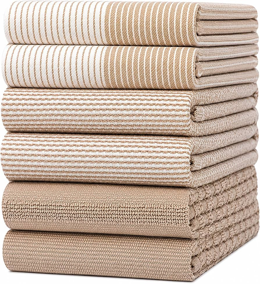 Premium Kitchen Towels 6 Pack 100% Cotton, 20"x28" Dish Towels - Tan | Amazon (US)