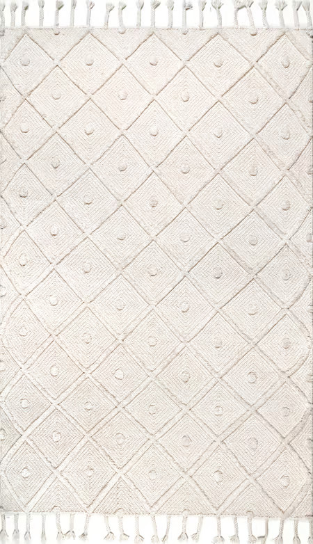 Ivory Diamond Textured Trellis Tassel 8' x 11' Area Rug | Rugs USA