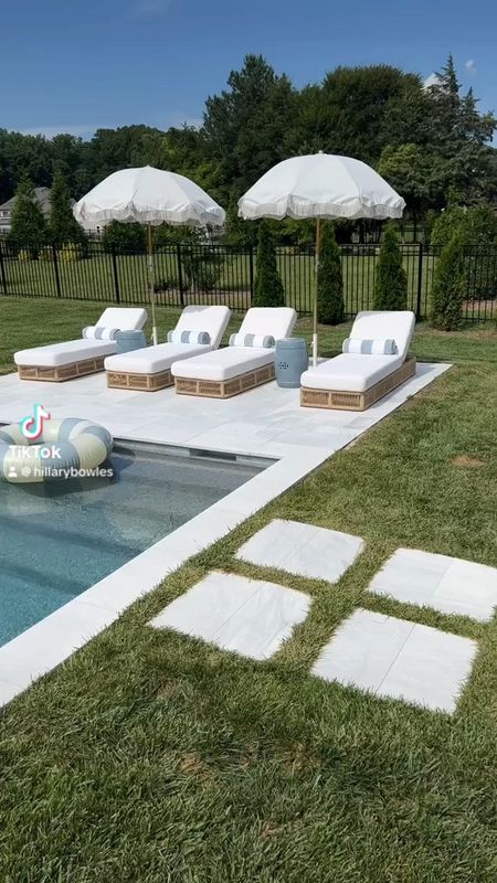 Our back yard 🤍 patio furniture, pool design, pool furniture 

#LTKfindsunder100 #LTKSeasonal #LTKhome