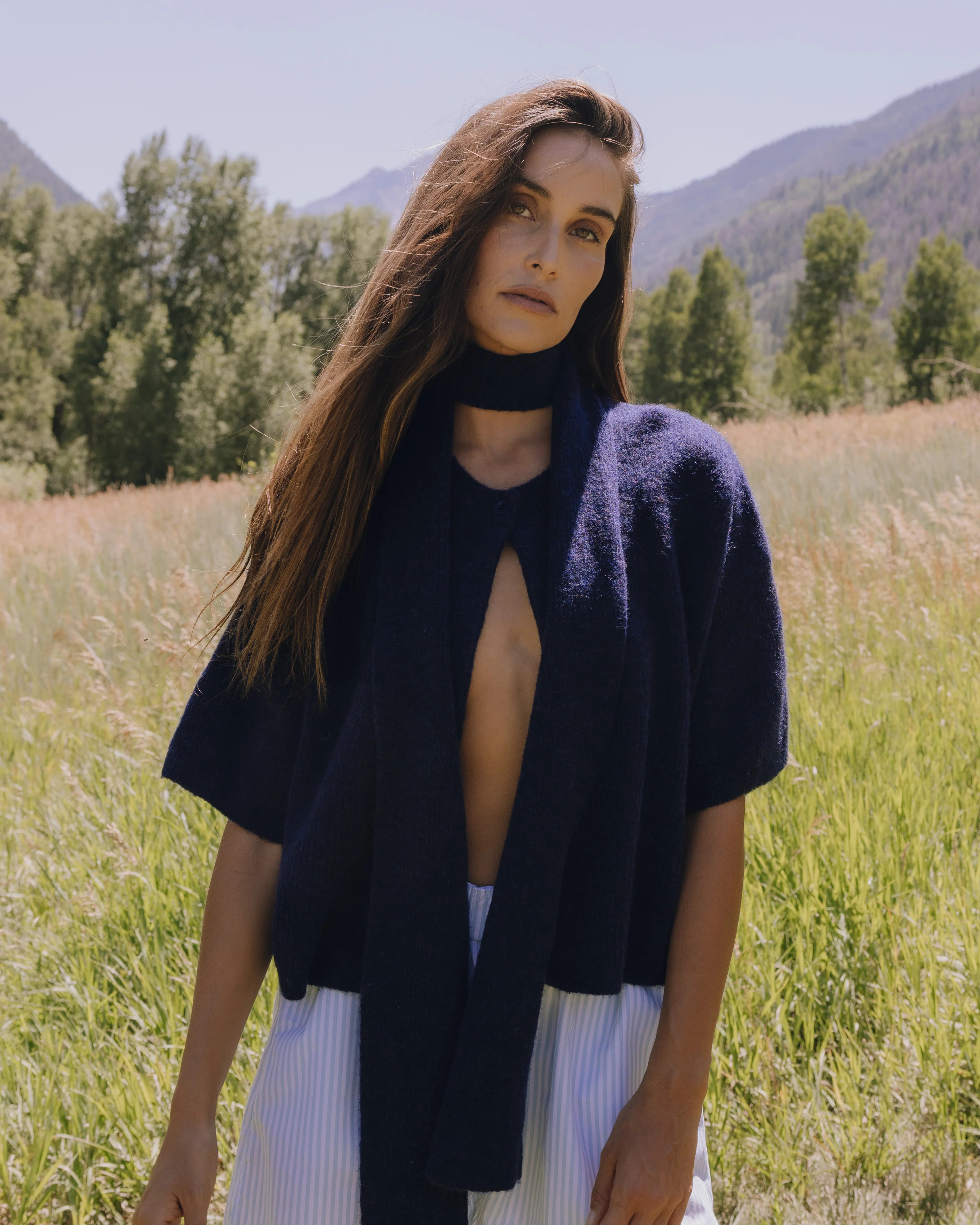 Single Button Sweater & Scarf Set - Navy | Daily Drills