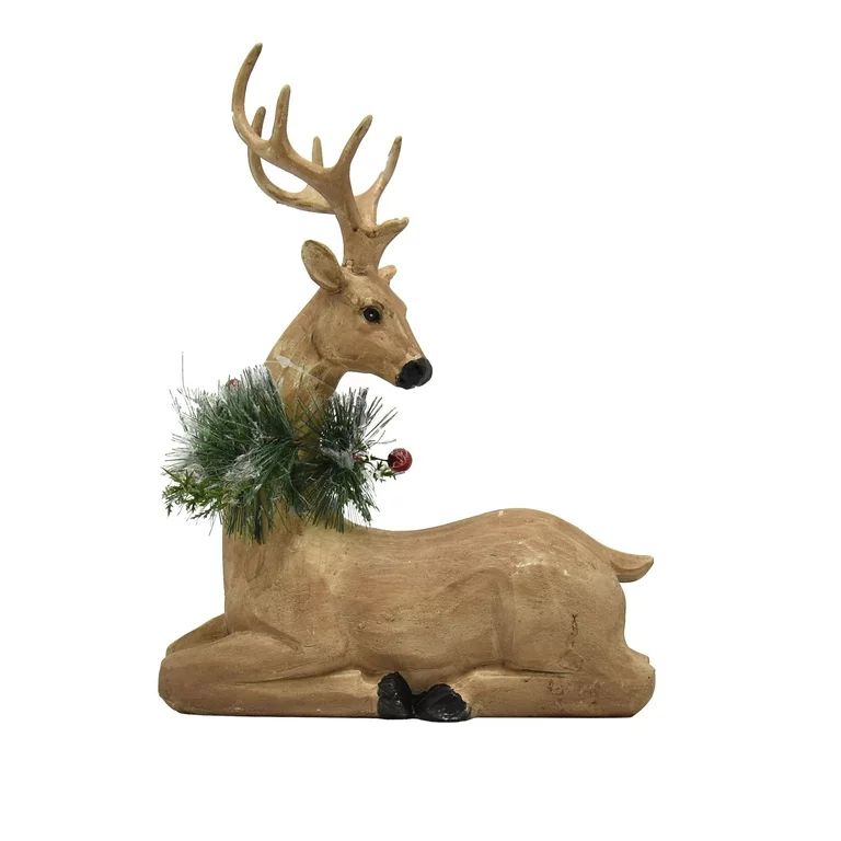 Holiday Time Brown Sitting Resin Carved Deer Tabletop Decor, 9.8" | Walmart (US)