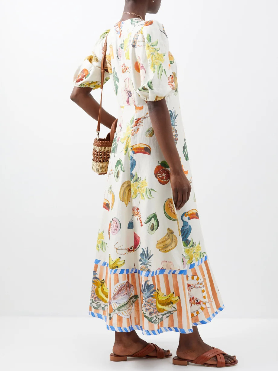Theo printed linen-blend midi dress | Matches (US)