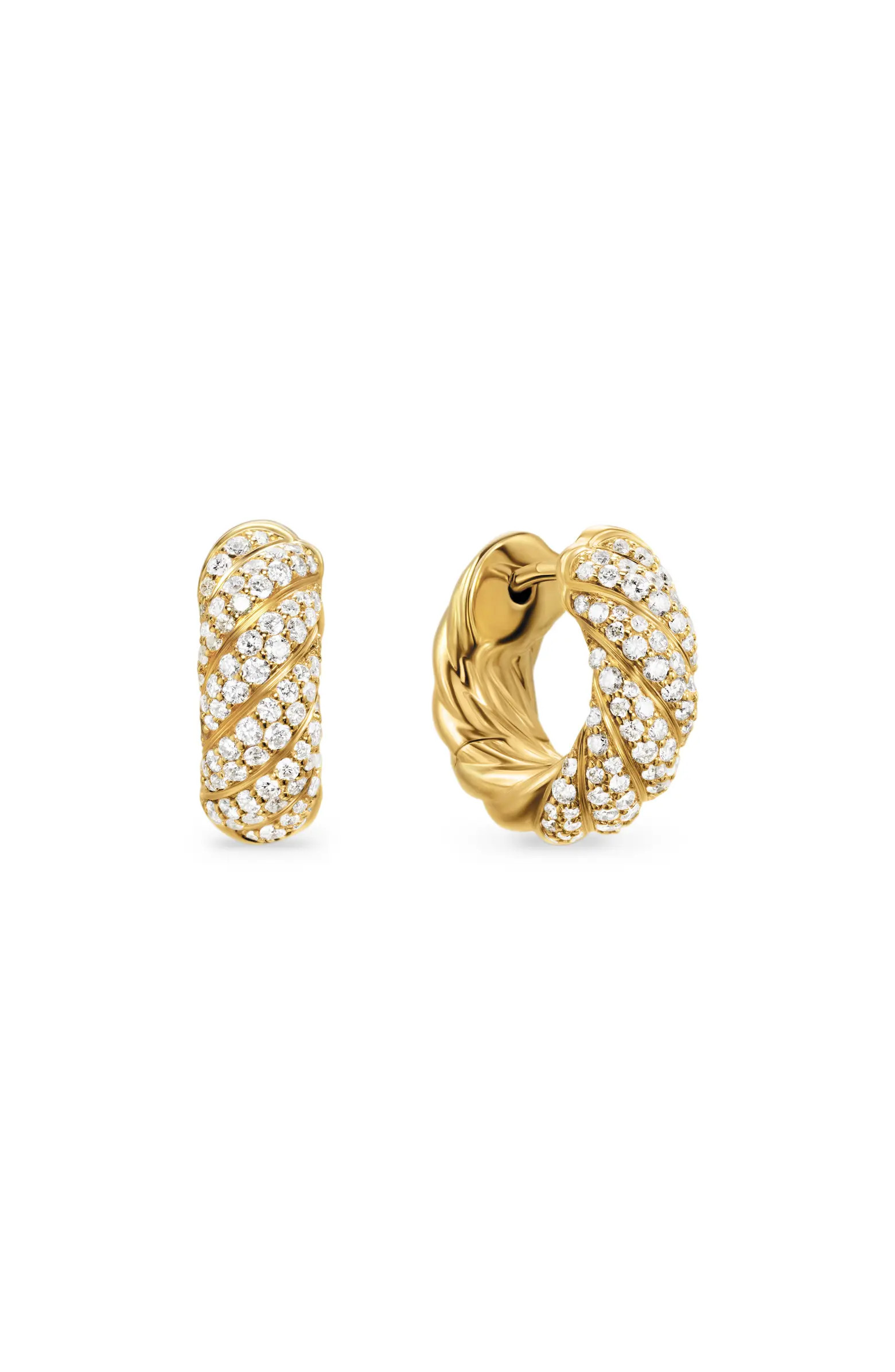 Sculpted Cable Hoop Earrings in 18K Yellow Gold with Diamonds, 14.4mm | Nordstrom