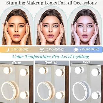 LUXFURNI Vanity Mirror with Makeup Lights, Large Hollywood Light up Mirrors w/ 18 LED Bulbs Table... | Amazon (US)