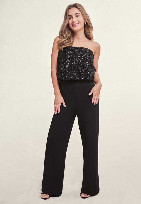 Womens Black Sequin Top Jumpsuit | Peacocks