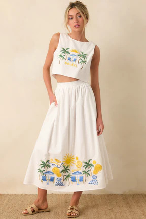 Paradisa Aruba White Multi Embroidered Cotton Blend Crop Top | Red Dress