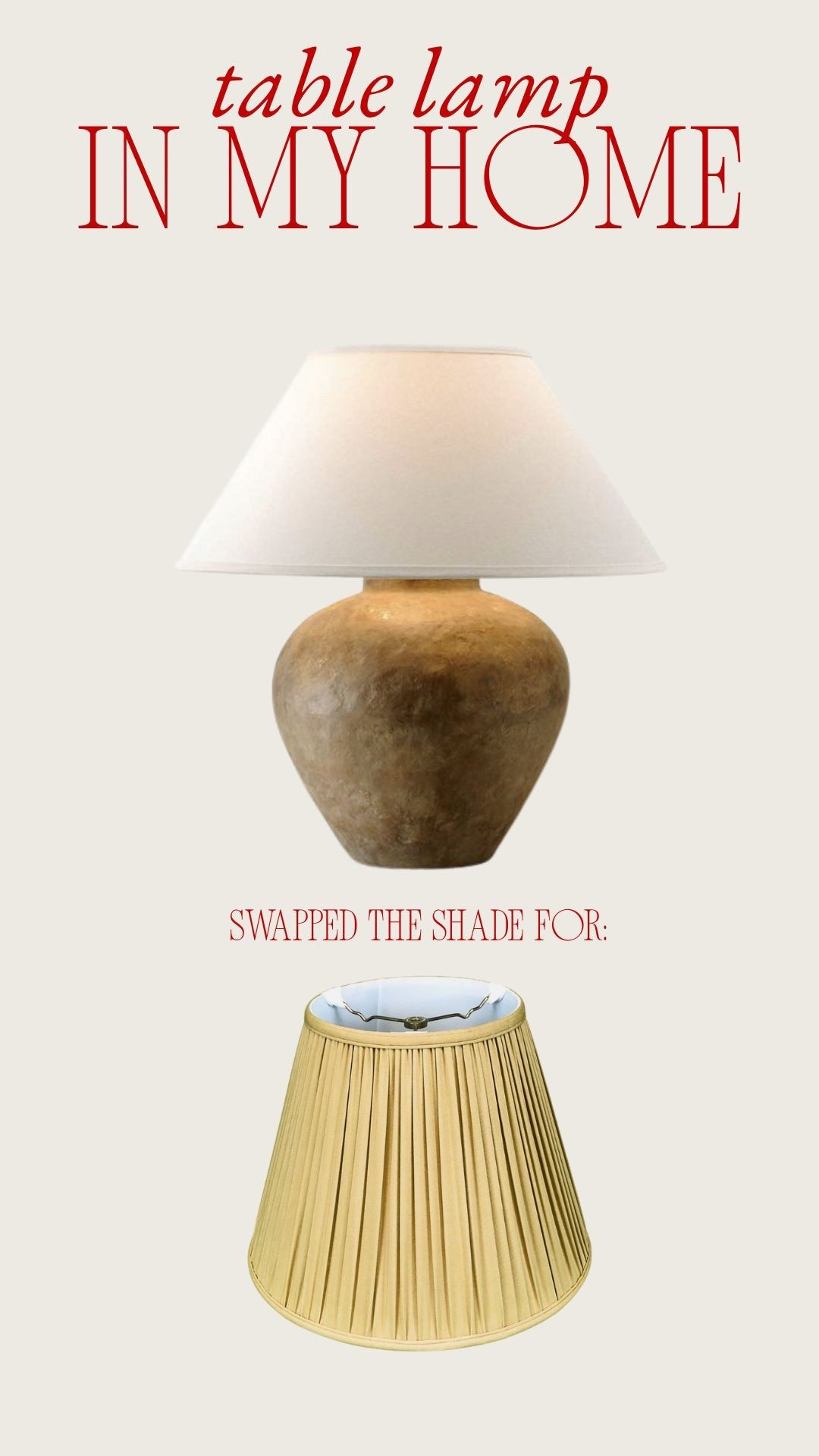 Living room lamp. I swapped the shade for the pleated fabric one!