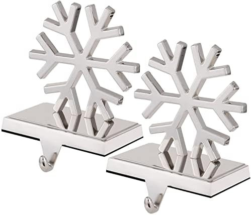 2 Set Snowflake Stocking Holders for Mantle Xmas Silver Snowflake Stocking holder Christmas Snowf... | Amazon (US)