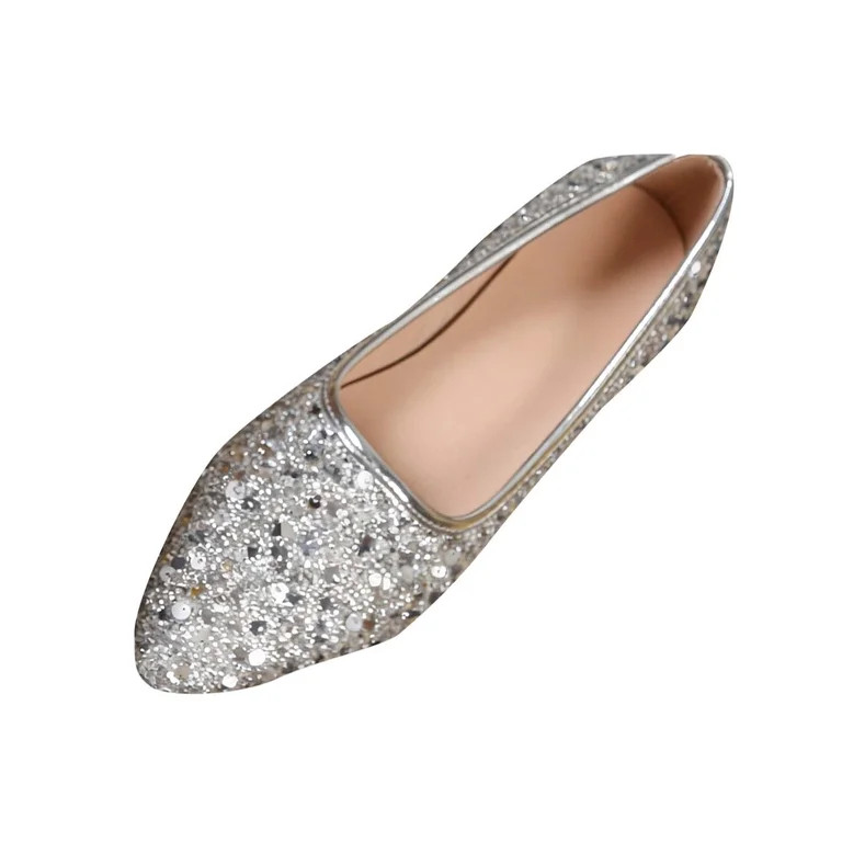 Kilaqueen Sequin Flats for Women Sparkly Fashion Pointed Toe Elegant Slip On Loafers Dress Weddin... | Walmart (US)