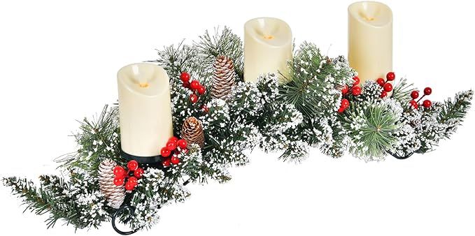 28" Christmas Table Centerpieces with 3 Flameless LED Candles, Christmas Candle Holders, Holiday ... | Amazon (US)