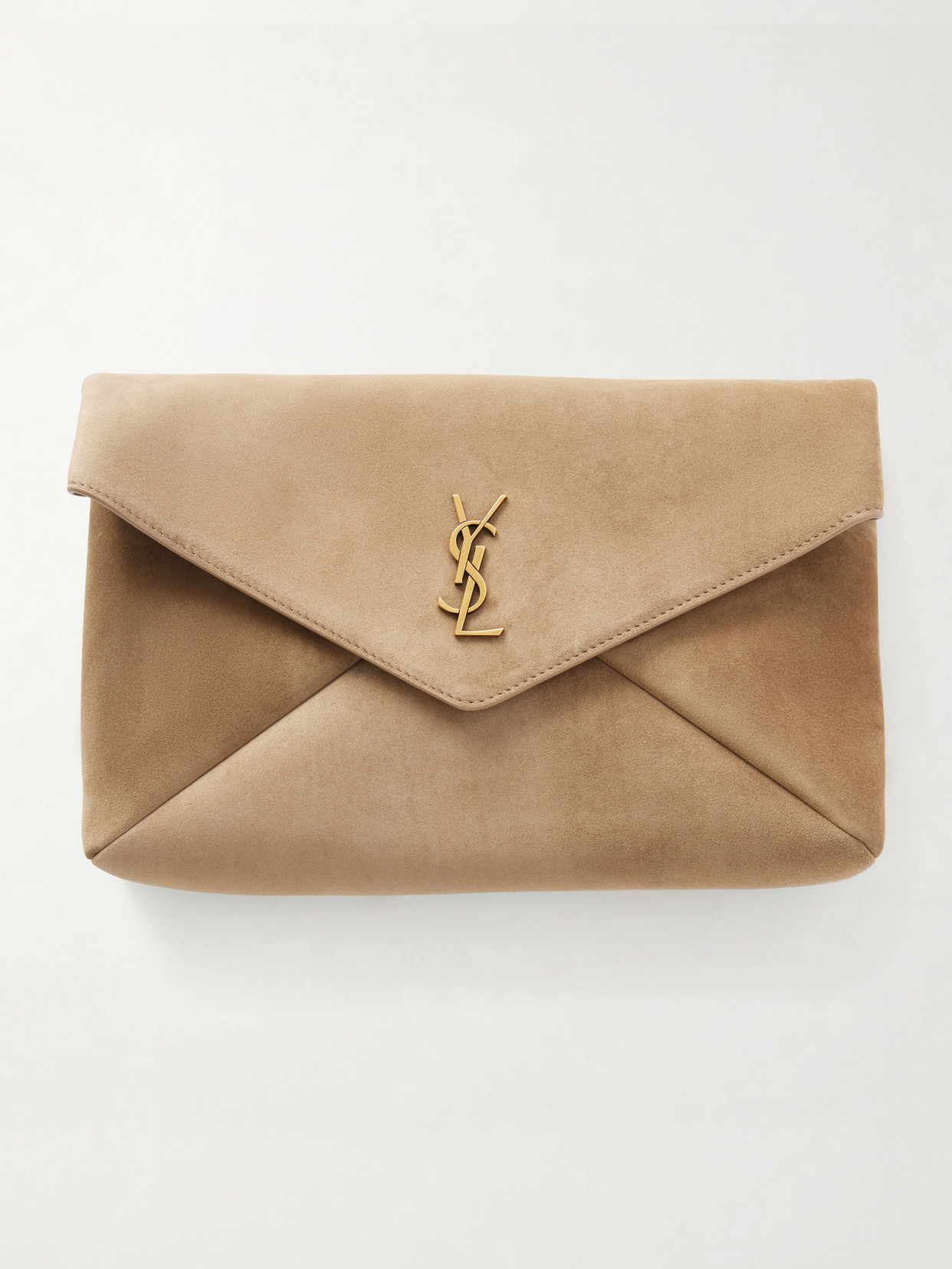 SAINT LAURENT - Cassandre Suede Clutch - Brown | NET-A-PORTER (US)