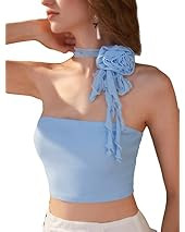 SOLY HUX Women's Floral Mesh Halter Crop Tops Summer Sleeveless Elegant Cami Tank Top | Amazon (US)