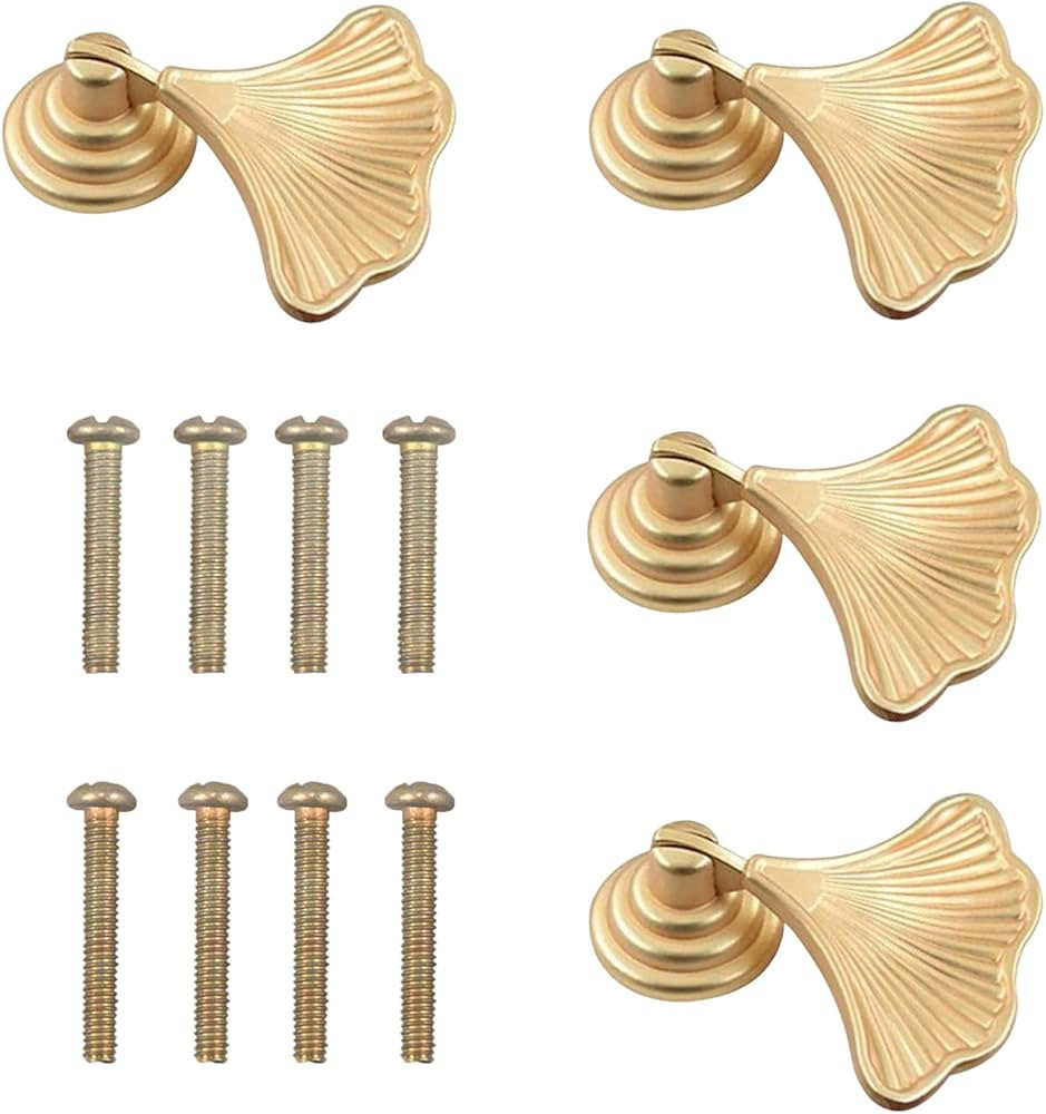 LLDYNW 4 pcs Ginkgo Leaf Knobs Leaf Shape Handles Zinc Alloy Drawer Single Hole Knobs for Dresser... | Amazon (US)