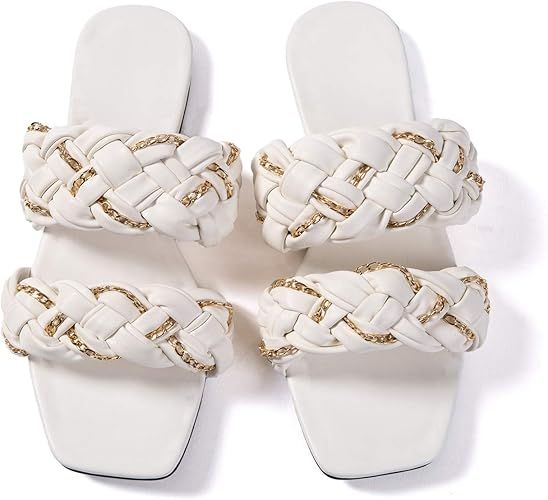 Women Flip-Flops Pearls Bow Sandals Beach Flat Rivets Rain Jelly Gold Pearls | Amazon (US)