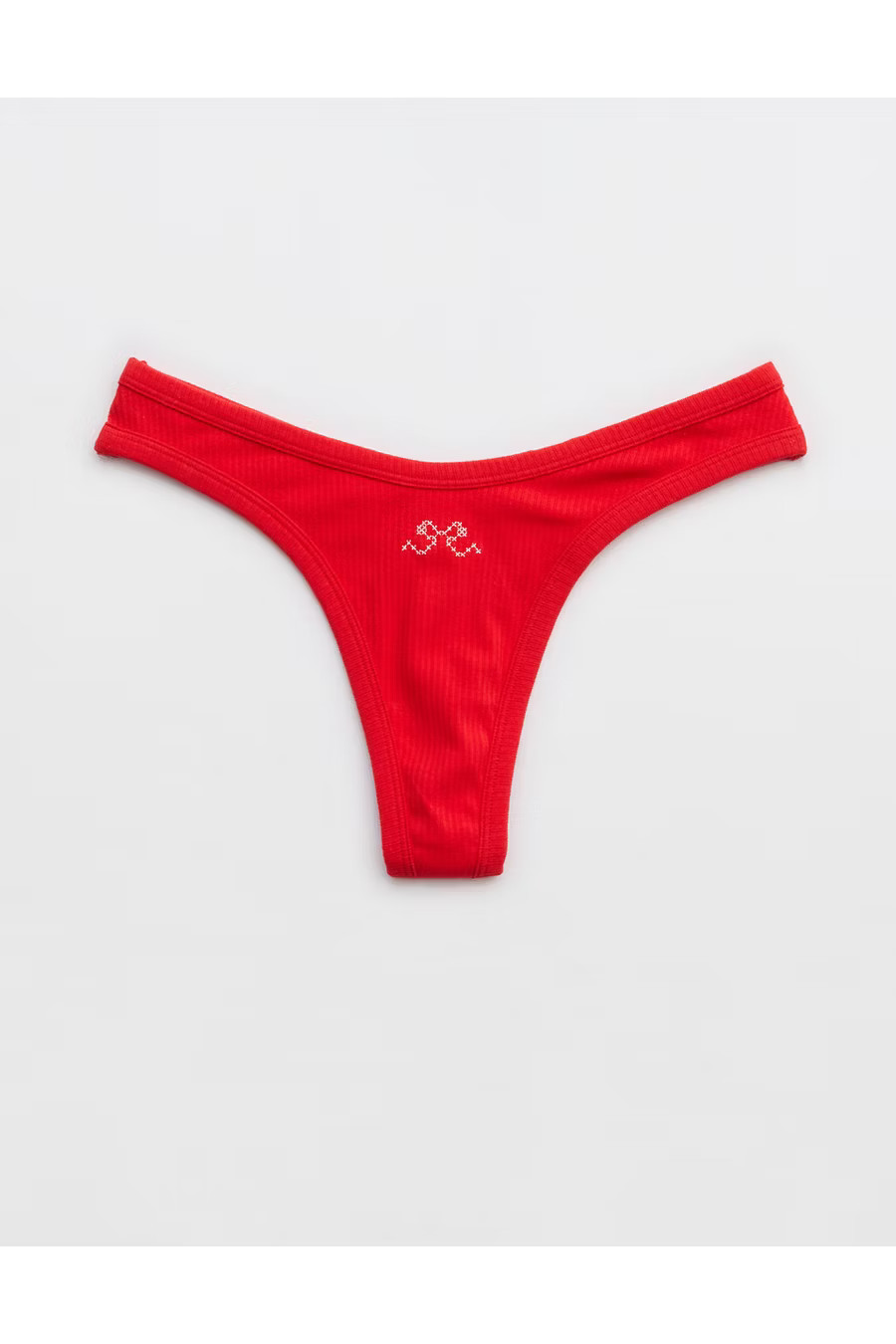 Superchill Cotton Rib Thong Underwear Women's Bright Red L | Aerie