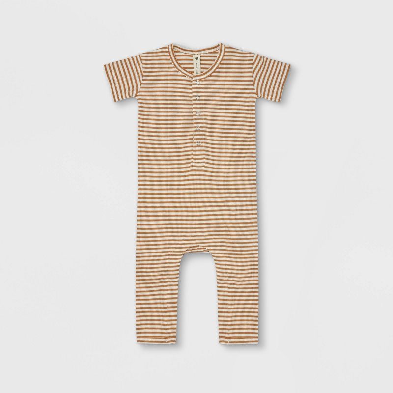 Q by Quincy Mae Baby Ribbed Striped Short Sleeve Romper - Ivory | Target