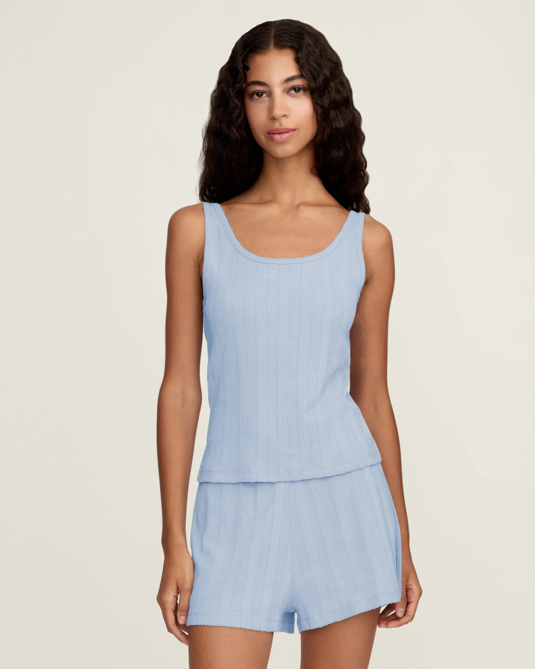 Women's Pointelle Tank in Periwinkle | Petite Plume