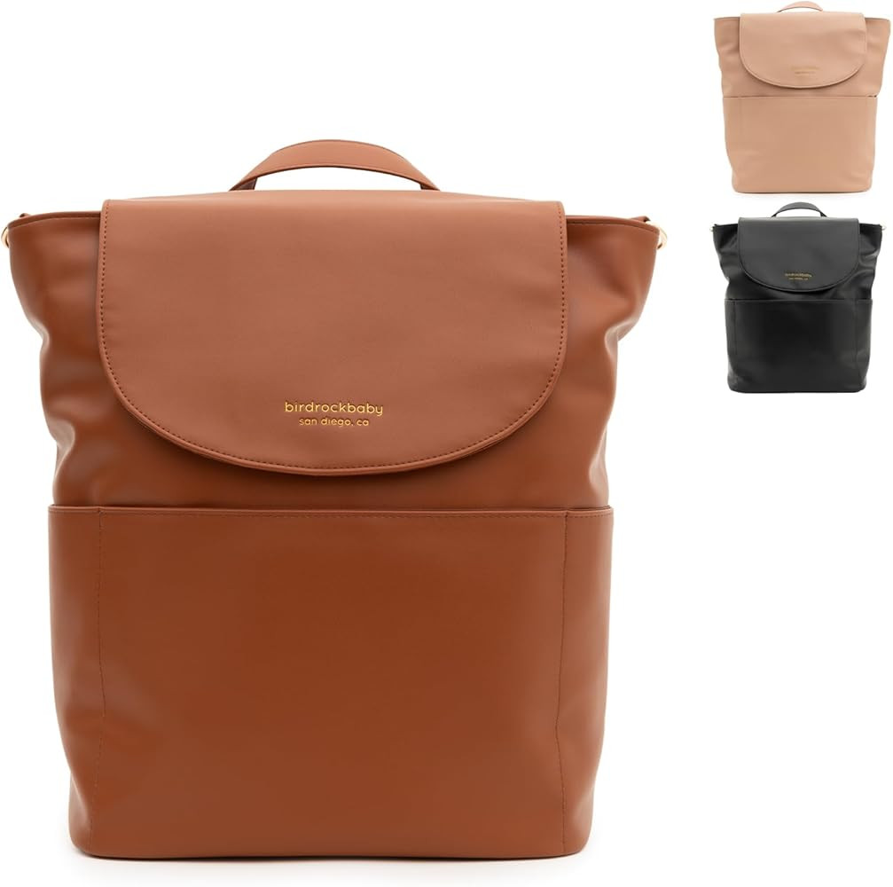BirdRock Baby Seaside Diaper Bag Backpack - Stylish Vegan Leather, Large Capacity Travel Diaper B... | Amazon (US)