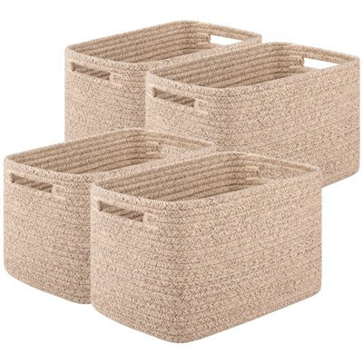 Itopfox Storage Baskets for Organizing, Woven Decorative Baskets for Shelves - Books, Towels, and Clothes, Cotton Rope Toy Storage Bins, Pack of 4 | Target