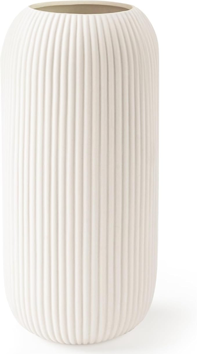 Ceramic Vase for Flowers – Modern Small Ribbed Textured Flower Vase for Home Decor, Pampas Gras... | Amazon (US)