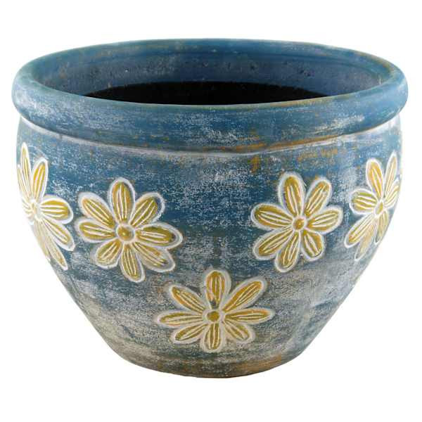 Blue & Yellow Pansies Clay Outdoor Planter, Medium | At Home