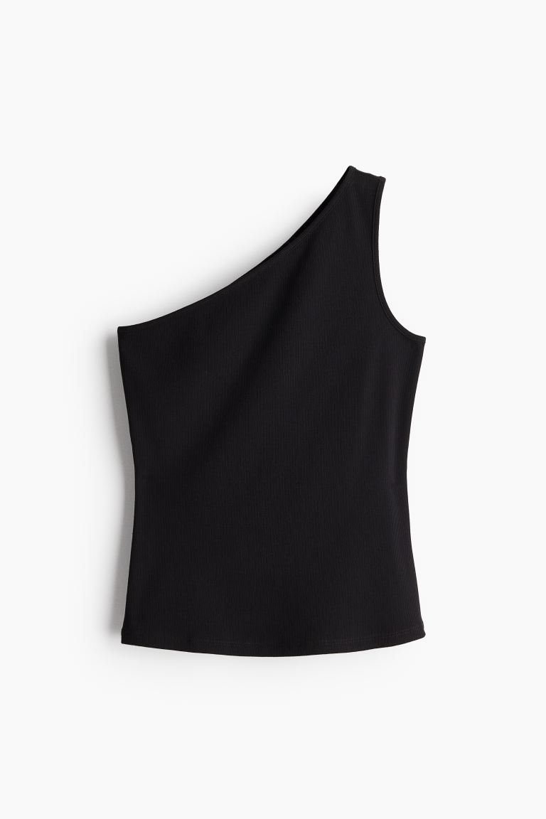 One-shoulder top - Asymmetric neckline - Sleeveless - Black - Ladies | H&M GB | H&M (UK, MY, IN, SG, PH, TW, HK)