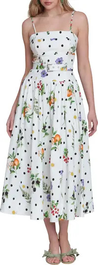 Avec Les Filles Fruit Florals & Polka Dot Belted Drop Waist Midi Dress | Nordstrom | Nordstrom