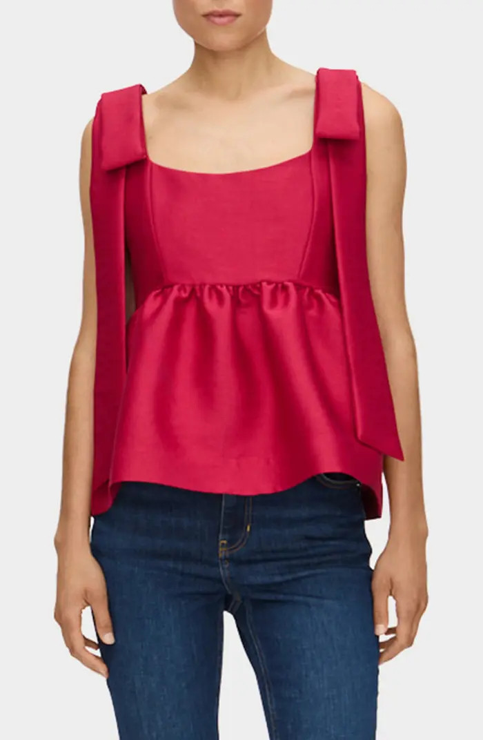 Alina Bow Strap Satin Peplum Top | Nordstrom