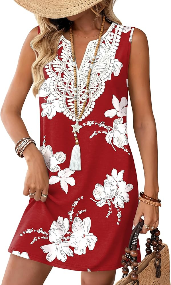 Sipaya Summer Dresses for Women 2026 Casual V Neck Sleeveless Boho Dress with Pockets Spring Fash... | Amazon (US)